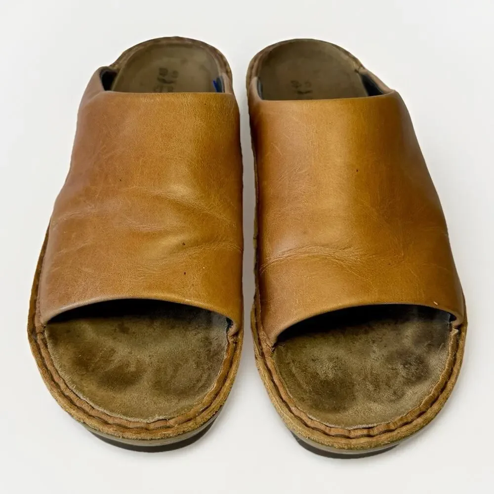 NAOT Ardisia Women's Latte Brown Leather Open Toe Slide Sandals Size 40 (US 9)
